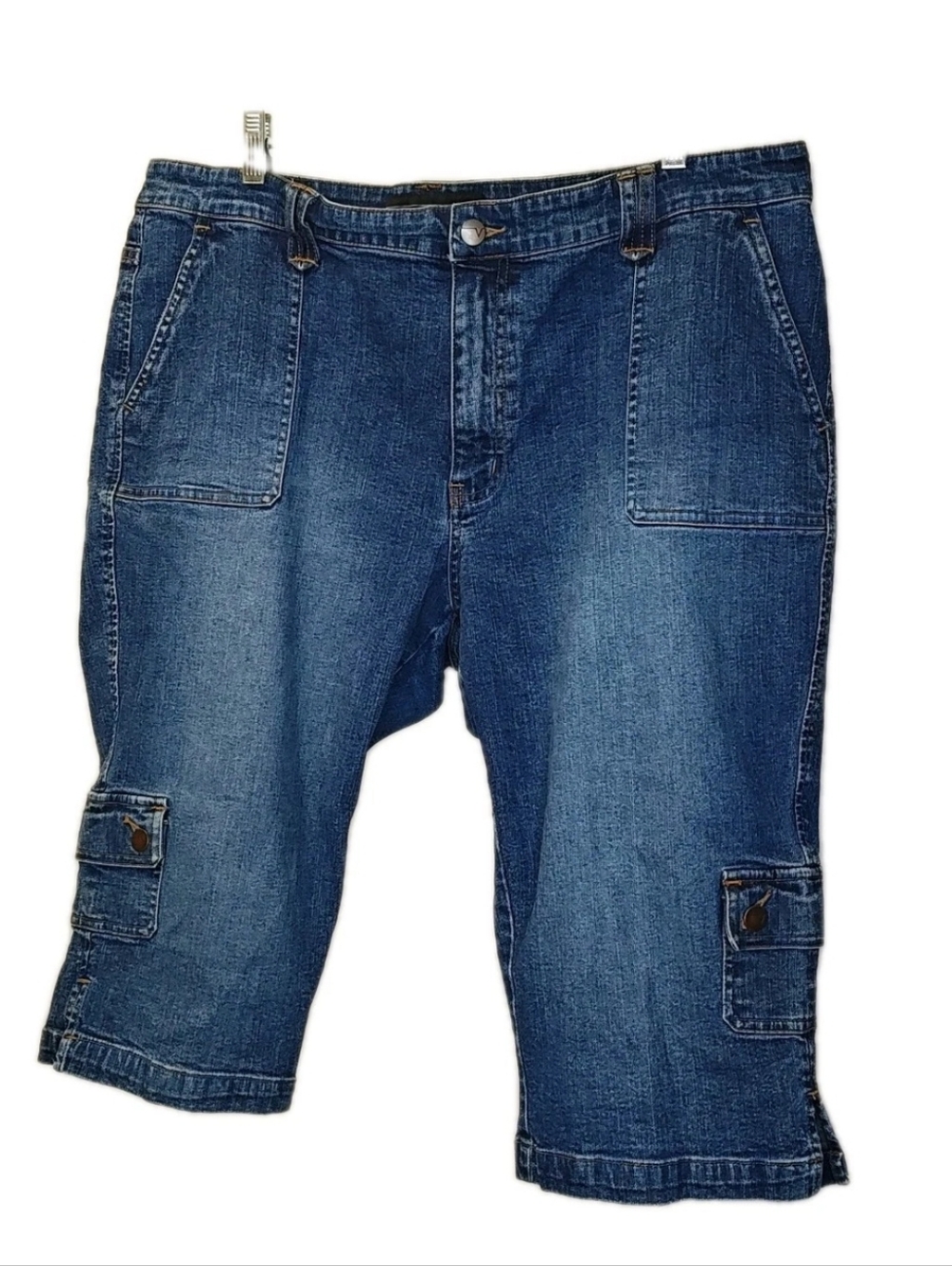 Vtg Venezia Cargo Pedal Pushers Plus Size 20 40/16 Blue Denim Patch Pocket Capri